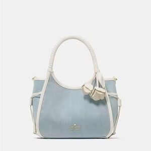 ♠️Kate Spade Stash Denim Small Satchel Crossbody Bag w Floral Charm Blue NWT